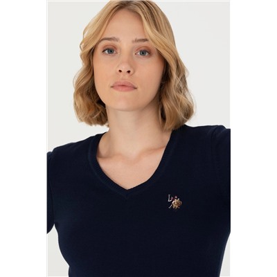 Kadın Lacivert V - Yaka Basic Kazak