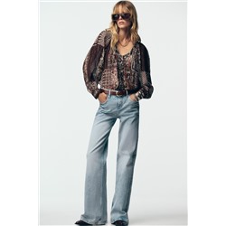 BEADED BLOUSE WITH METALLIC THREAD PRINT