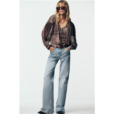 BEADED BLOUSE WITH METALLIC THREAD PRINT