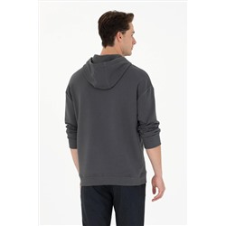 Erkek Antrasit Kapüşonlu Oversize Sweatshirt