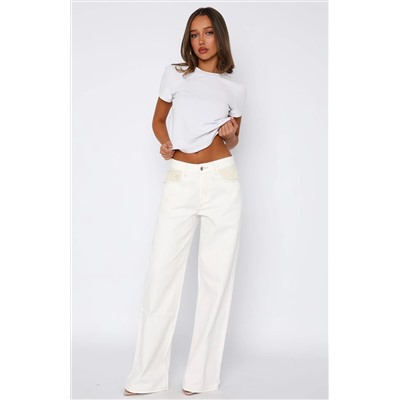 Amira Mid Rise Wide Leg Jeans White/Cream