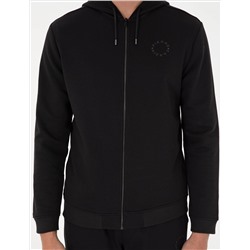 Siyah Regular Fit Fermuarlı Eşofman Üstü