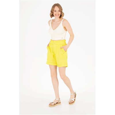 Kadın Neon Sarı Dokuma Şort
