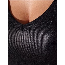 Футболка облегающая из хлопка в рубчик с V вырезом и матовым покрытием металлик