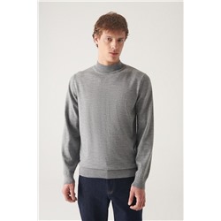 Gri Yarım Balıkçı Yaka Yün Karışımlı Basic Triko Kazak