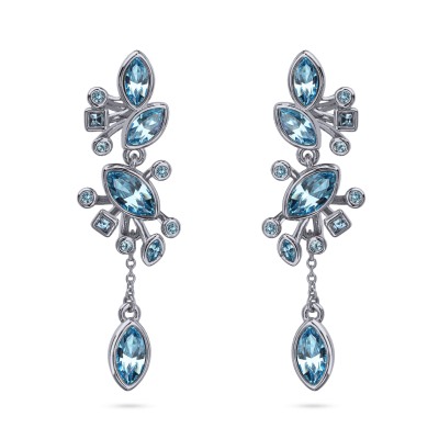 Серьги Эйва (кристаллы SW аквамарин; покрытие родий), Есть комплект