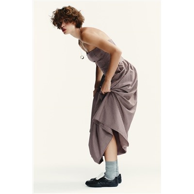 GINGHAM CHECK STRAPLESS MIDI DRESS