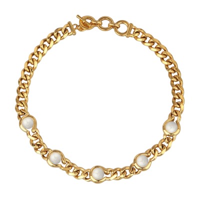 Колье Знаки (Майорка белая 12мм; покрытие золото) 43см, Есть комплект