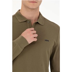 Erkek Haki Polo Yaka Basic Sweatshirt