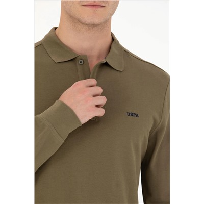 Erkek Haki Polo Yaka Basic Sweatshirt
