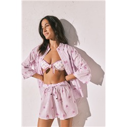 Pijama corto camisero rayas rosa algodón