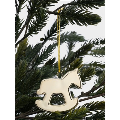 Игрушка елочная, 6 см, фарфор P, золотистая, Лошадка-качалка, New year