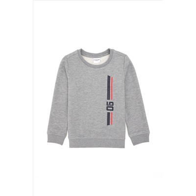 Erkek Çocuk Gri Melanj Basic Bisiklet Yaka Sweatshirt