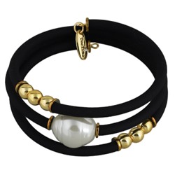 Браслет Гевея (Майорка 16мм белая, каучук черный; покрытие золото), Есть комплект