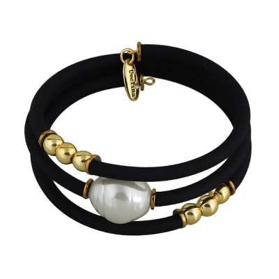 Браслет Гевея (Майорка 16мм белая, каучук черный; покрытие золото), Есть комплект