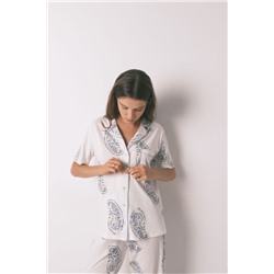 Pijama camisero algodón Paisley azul