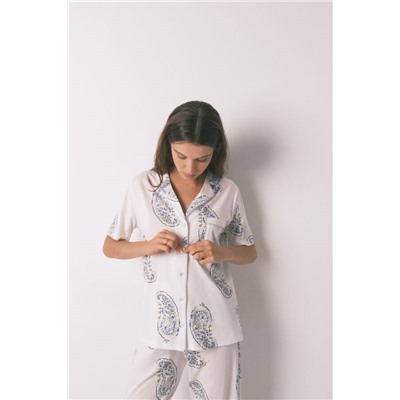 Pijama camisero algodón Paisley azul