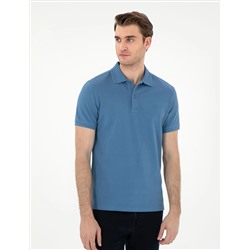 Koyu Mavi Slim Fit %100 Pamuk Polo Yaka Basic Tişört