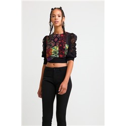 Blusa patch digital mangas encaje