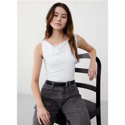 Soft Stretch Shirred-Waist Boat-Neck Top