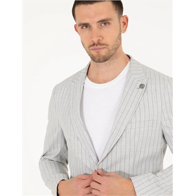 Gri Ex. Slim Fit Çizgili Spor Takım Elbise