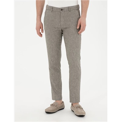 Yeşil Slim Fit Keten Karışımlı Kanvas Pantolon