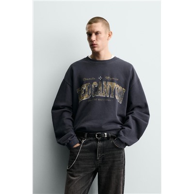 WASHED SWEATSHIRT WITH SLOGAN PRINT