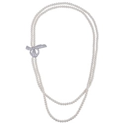 Колье (жемчуг 7-8мм белый, белый фианит; покрытие родий) 90см, Есть комплект