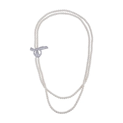 Колье (жемчуг 7-8мм белый, белый фианит; покрытие родий) 90см, Есть комплект