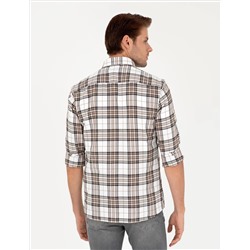 Kahverengi Ekose Slim Fit Uzun Kollu Gömlek