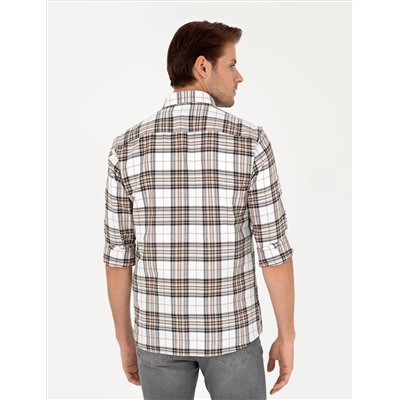 Kahverengi Ekose Slim Fit Uzun Kollu Gömlek