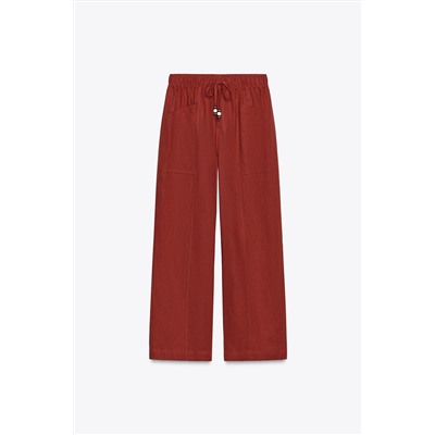 LINEN BLEND TROUSERS WITH BEADED DRAWSTRING
