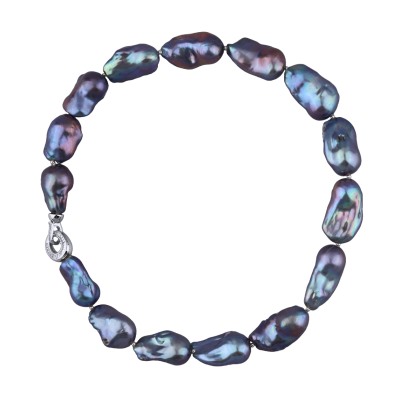 Колье Барокко (жемчуг 15-25мм бензиновый, фианит; покрытие родий) 45см, Есть комплект