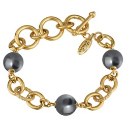 Браслет Симбиоз (Майорка темно-серая 12мм ; покрытие золото) 18-21см, Есть комплект