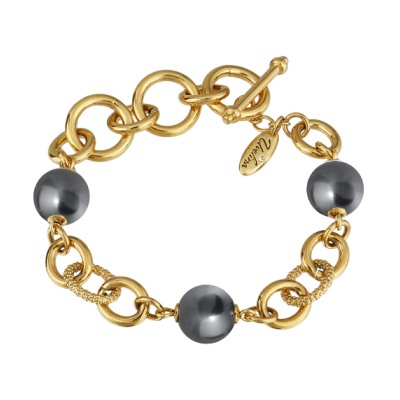 Браслет Симбиоз (Майорка темно-серая 12мм ; покрытие золото) 18-21см, Есть комплект