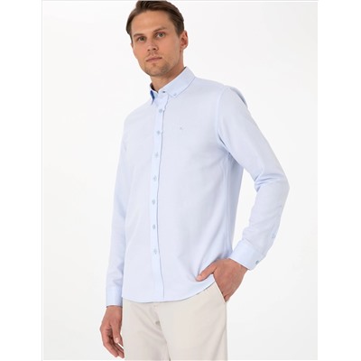 Açık Mavi Oxford Slim Fit Kolay Ütülenebilir Gömlek