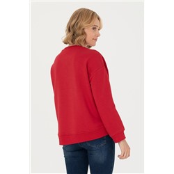 Kadın Kırmızı Bisiklet Yaka Sweatshirt