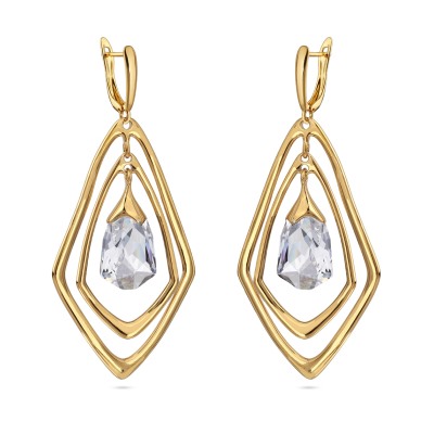 Серьги Румба (кристаллы SW белые; покрытие золото), Есть комплект