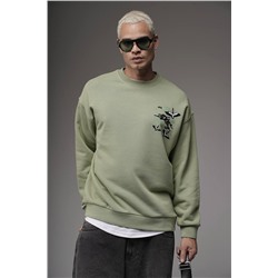 Свитшот  журавли  зеленый