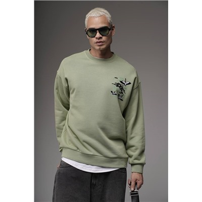 Свитшот  журавли  зеленый