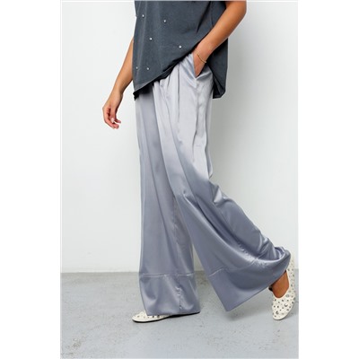 Брюки палаццо на резинке атласные 398GRY