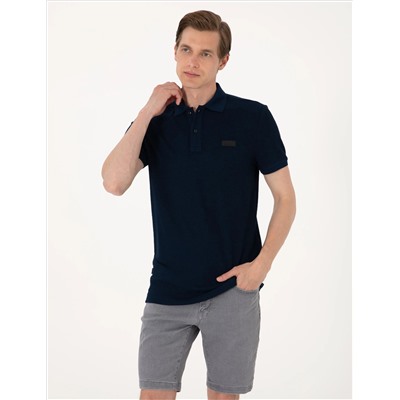 Lacivert Slim Fit Örme Dokulu Polo Yaka Tişört