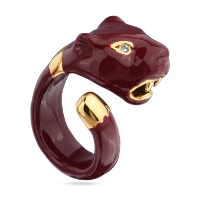 Кольцо Пантера (эмаль бургунди, кристаллы SW белые; покрытие золото), Есть комплект