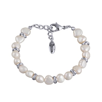 Браслет (жемчуг белый 6мм; покрытие родий) 18-21см, Есть комплект