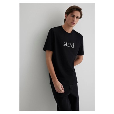 Mavi Baskılı Siyah Tişört Loose Fit / Bol Rahat Kesim 0612686-900