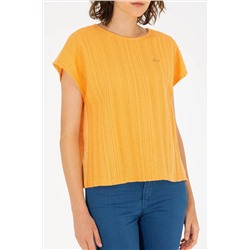 Kadın Turuncu Bisiklet Yaka Tişört