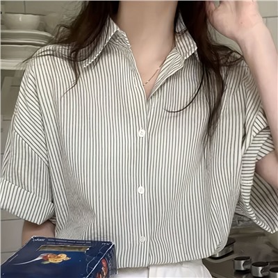 Хлопковая свободная рубашка с коротким рукавом