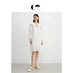 Элегантное темпераментное жаккардовое вышитое ажурное свободное повседневное платье