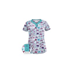 UA Lucky Elephants Amazing Aqua Print Scrub Top