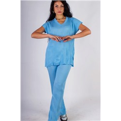 Вязаный хлопковый костюм Джемпер + Брюки палаццо, арт.219-АТ